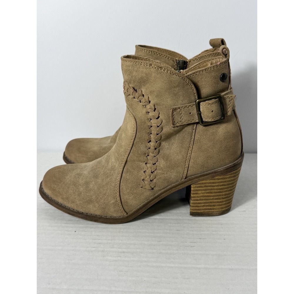 Roxy Tan Ankle Booties Women's Western Buckle‎ Block Heel Boho